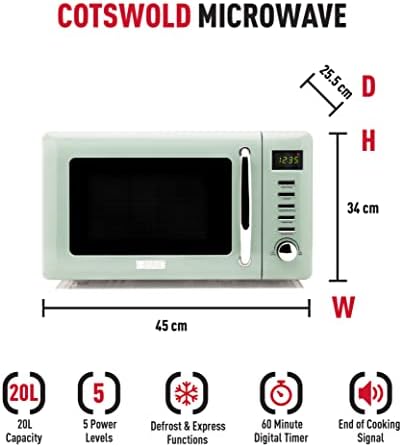 Haden Cotswold Sage Microwave, 20ltr Capacity, 800W, 60 Minute Timer, 5 Power Levels, Digital Controls