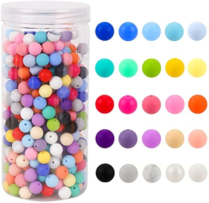 Keyzone 500pcs 12mm Silicone Beads DIY Necklace Bracelet Beading Set DIY Jewelry Accessories Silicone Beads 25pcs Multicolor Round Silicone Beads Bulk Silicone Beads