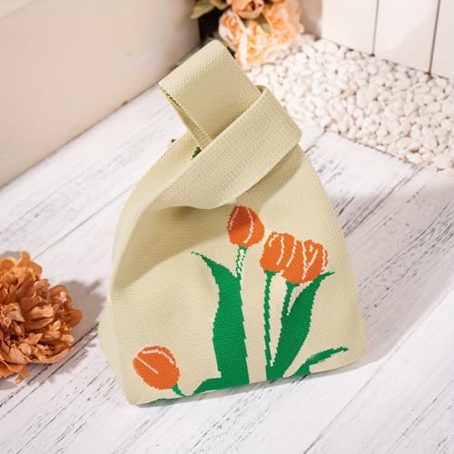 Image of Kawn Crochet Wrist Handbag for Women Wristlet Sleeve Knot Pouch Portable knitted breathable lightweight foldable Casual Small Purse Cute Tote Bag For Shopping, Dating, Travel