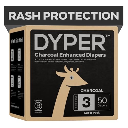 Image of DYPER Charcoal Enhanced Diapers | Baby Diapers from Plant-Based* & Honest Materials | Day & Overnight Diapers | Disposable Diapers for Sensitive Skin (Size 3, 50, Count)