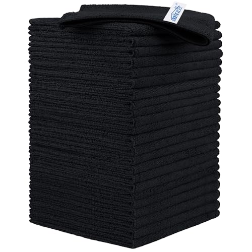 HOMEXCEL Black Microfiber Cleaning Cloth 24 Pack Cleaning Towels for Kitchen Lint Free Scratch-Free Highly Absorbent and Reusable Cleaning Rags for House Window and Glass Cars 11.5 X11.5 inch