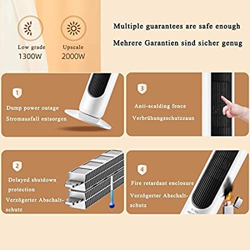 Elektrische ventilatorkachel van keramiek, energiebesparend, 2 modi, 50°, oscillerend, mobiel, met afstandsbediening, geruisloos, oververhittingsbeveiliging, goud - Afbeelding 6