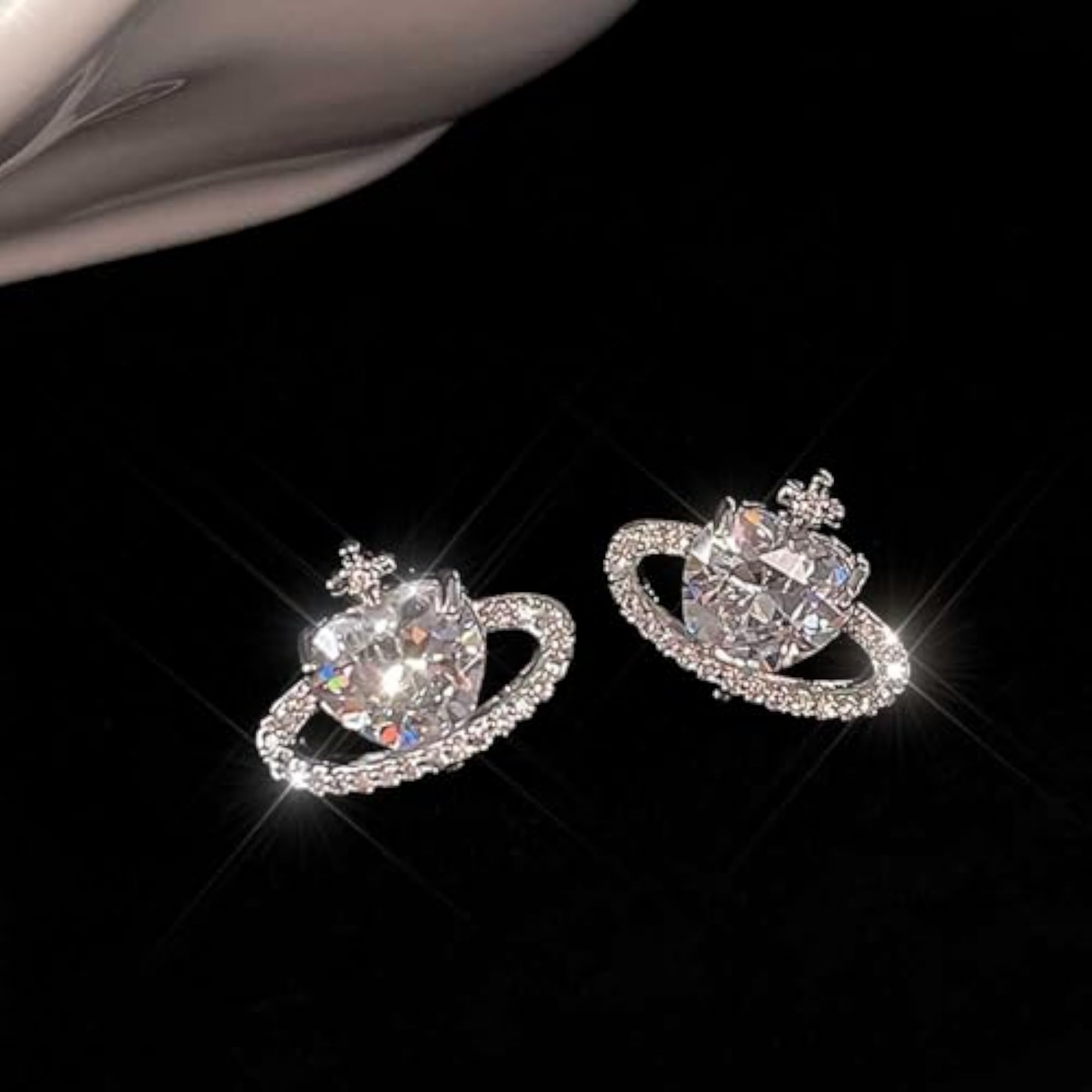 Love Planet CZ Stud Earrings, Silver Plated