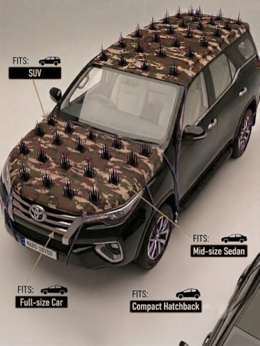 Image of Premium Car Protection Cover (Set of 2), Jungle Print - High-Density Anti-Monkey, Dog Spikes Guard for Roof (80 inchx60 inch, 39pcs), Bonnet (60 inchx40 inch, 27pcs) - Universal 100% Waterproof Scratch-Proof (Jungle)