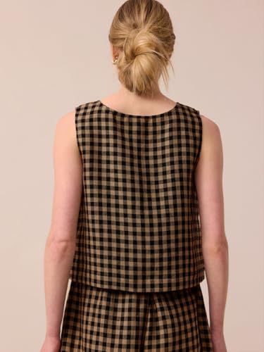 Image of Womens 2 Piece Lounge Sets Cotton Plaid Crop Top High Waisted Baggy Ankle Barrel Pants Gingham Matching Set