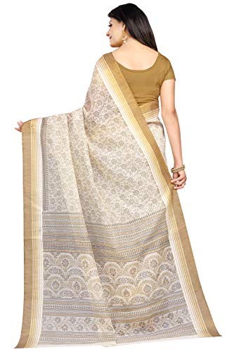 Image of RANI SAAHIBA Women's Poly Cotton Printed Saree With Blouse Piece (SKR6963 Off-White)