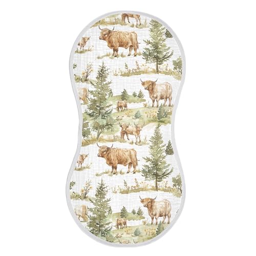 xigua Highland Cows Baby Burp Cloths for Newborn Boys and Girls 1 Pack, Soft & Absorbent Cotton Baby Burp Cloth, Baby Washcloths, Newborn Towel, Burp Rags
