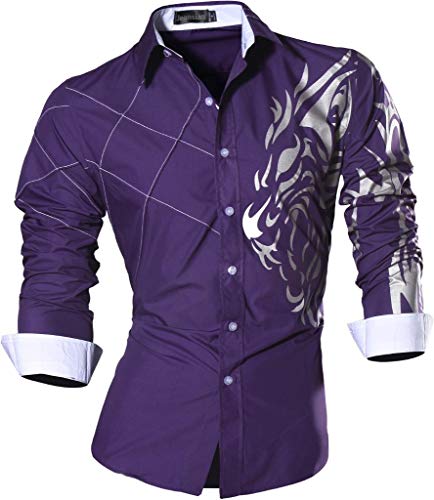 jeansian Camisas de Hombres Mangas Largas Moda Men Shirts Slim Fit Causal Long Sleves Fashion Z030 Purple XL Cover