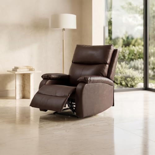 Image of Royaloak Nova Leatherette Recliner 1 Seater, Manual Recliner Chair with High Backrest, Tufted Design, Padded Armrests & Soft Cushions, Living Room Recliner Sofa, Brown