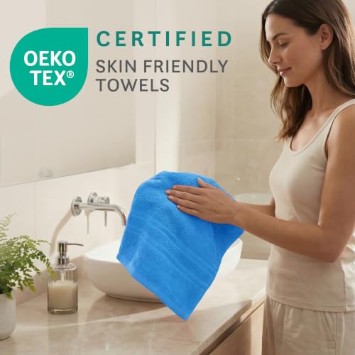 Image of MYTRIDENT Trident Hand Towels, 2 Piece Set, 100% Cotton, Highly Absorbent, Super Soft, 400 GSM, Ocean Blue
