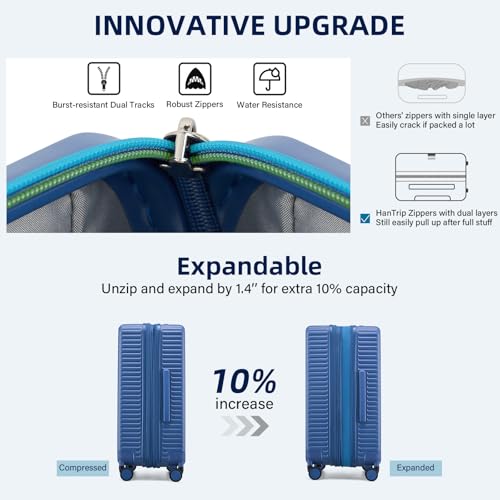 Hard Shell Suitcases Expandable Travel Luggage Sets 3 Piece, Carry on and Check in 3 Piece Luggage Suitcase Sets with Spinner Wheels Cup Holder Charger Built in (Interstellar Blue, 20/24/28)4