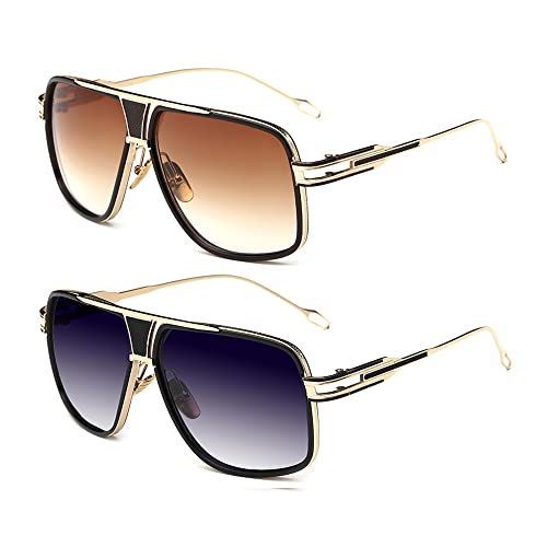 Image of Aviator Sunglasses for Men Retro Fashion Gold Oversized 70s shades | Disco Party Casual Lentes De Sol Hombre Large Big Designer 70s Outfits Sun Glasses Cool Metal Vintage Stylish Tinted Eyewear