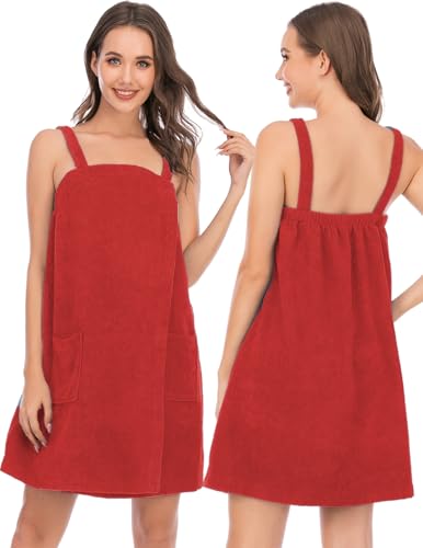 Image of Veseacky Women Bath Wrap Towel for Womens Shower with Pocket Adjustable Spa Robe & Facial Headband