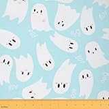 Kawaii Cute Ghost Waterproof Fabric by The Yard Light Blue Watercolor Home DIY Projects Halloween Trick or Treat Upholstery Fabric for Arts Craft Quilting Sewing,5 Yards,180