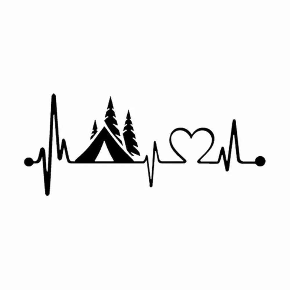 Camping Tent Pine Tree Heartbeat Lifeline Vinyl Sticker for Car Motorcycle SUV Truck Window Bumper Decor(Black)