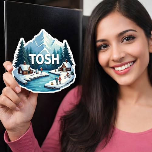 Image of Naxon Tosh Village Parvati Valley Theme Souvenir Wooden Fridge Magnet | Himalayan Mountains Design 3x3 Inch Refrigerator Magnet for Kitchen & Home Decor | Travel Gift from Himachal Pradesh | Pack of 1