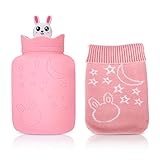 Microwave Heating Silicone Hot Water Bottle Environmental BPA Free Small Explosion-Proof Silicone Water Bag with Knit Cover, Hot and Cold Therapy, Best Gift for Girlfriend,Mather,Valentine's Day