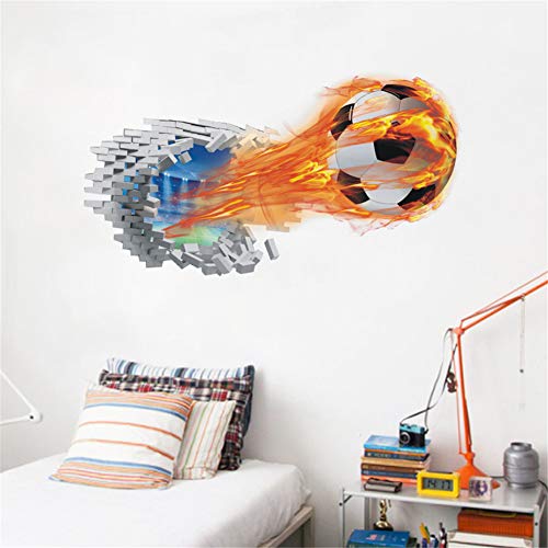 Kiddale 3D Football Wall Stickers,Peel And Stick Break Through The Wall Vinyl Soccer Wall Decals Murals Art Decals For Kids Nursery Bedroom Living Room(14X29Inches) #TOP2