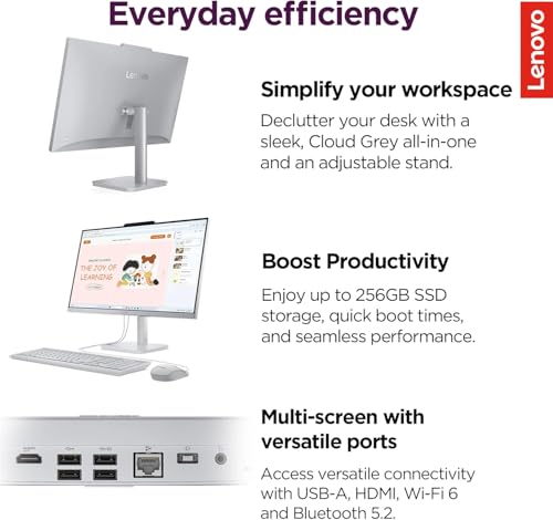 Image of Lenovo NEW 24 inch IPS FHD All-in-One Desktop Computer for Home & Office - 1TB Storage(512GB SSD & 500GB HDD) - 8GB RAM - 3-Side Thin bezels - Intel 4-Cores - Wired Keyboard & Mouse - Windows 11 Pro