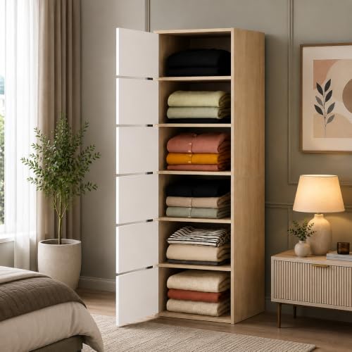 EXVITO DIY Wooden Wardrobe for Bedroom, 6 Door Engineered Wood St...