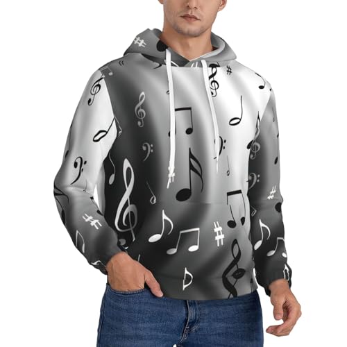 Sweat à capuche polaire homme notes de musique pull chaud imprimé