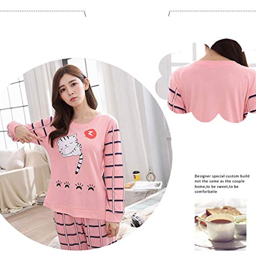 AmiAbi Primavera e outono Novo pijama de manga comprida feminino calça pijama bonito desenho animado