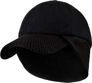 Mens Wool Winter Baseball Cap with Warmer Earflap Outdoor Beanie Ski Visor Hat