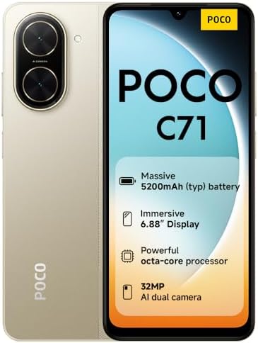 POCO C71 Smartphone, 3+64GB, Gold, UNISOC T7250 processor, 5200mA...