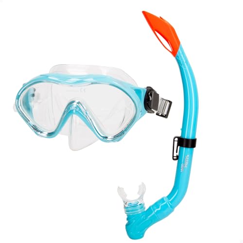 AKTIVE Aqua Sport Gafas de Buceo con Tubo niños, Sello Silicona, Látex Free, Lentes de Cristal Templado, Fácil Ajuste, Ángulo de visión 150º, Hipoalergénico, +7 años (54250)