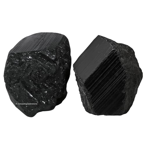 Amazing Gemstone Genuine Black Tourmaline Crystals Stone Raw Protection for Healing, Natural Rocks for Tumbling - Turmalina Negra Original (2 Pieces)