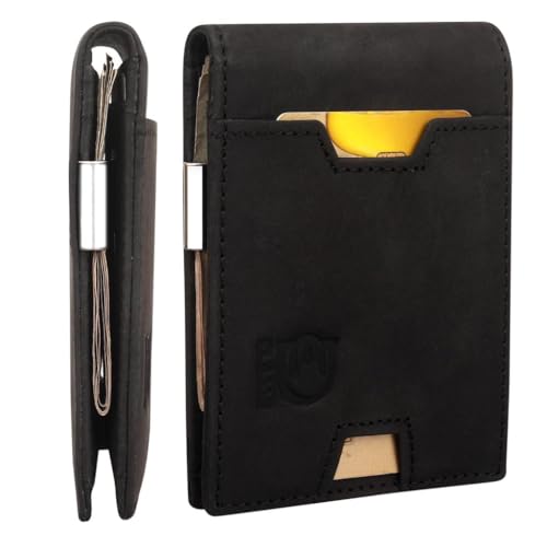 THE CLASSE-Top Grain Leather Money Clip Wallet for Men| Premium RFID Blocking Technology| Slim Bifold Design 11 Card Holder With Gift Box Included (Jet Black)2