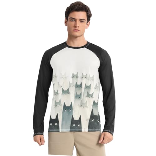 Bolaz Mens UV Protection Shirts Rash Guard Long Sleeve UPF 50+ Cat Vintage Quick Dry S - Main Image