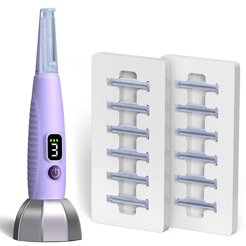 Sonic Dermaplaning Tool for Face, Facial Exfoliation & Peach Fuzz Hair Removal with 12 Rechargeable Blades, 3 Speeds Dermaplane Razor for Women Face, Purple
