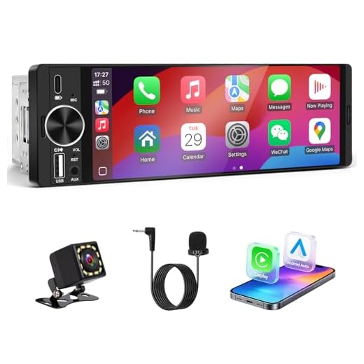 Single DIN Car Stereo with Wireless Apple CarPlay & Android Auto(Black)