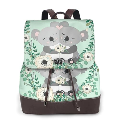 Sac à dos en cuir femme noir imprimé koala tendance multifonction