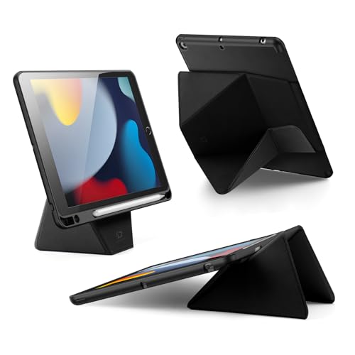 Image of ProElite Versatile Tablet Stand case for Apple iPad 10.2 inch 2021 9th /8th /7th Gen, Smart flip Case with Stable Stands with Pencil Holder for iPad 10.2 inch 2021, Black