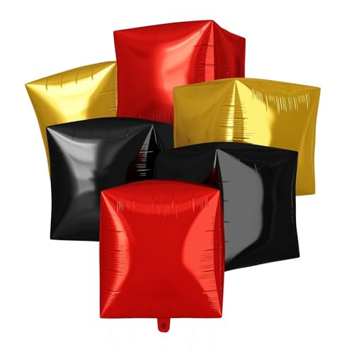 Black Gold Red Cube Balloons, Square Foil Balloons for Party Decoration