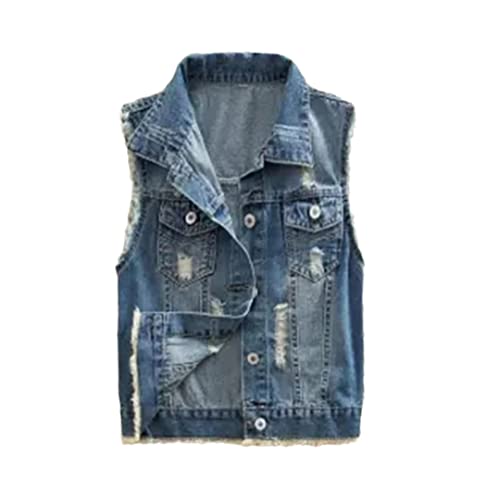 Gilet sans manches en jean déchiré femme bleu taille L veste denim