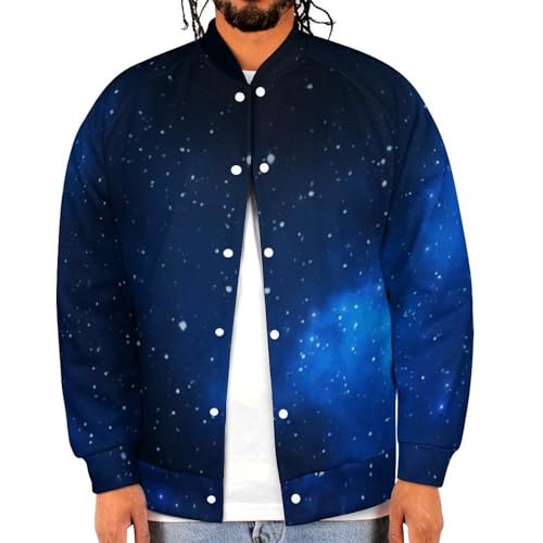 Blue-Starry Sky Casual Jacket for Men Fashion Button Down Coat with Pockets Sports