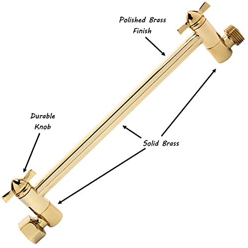 Adjustable Shower Head Extension Arm - 10 Inch Brass Shower Arm Extender Hardware - Polished Brass #TOP1