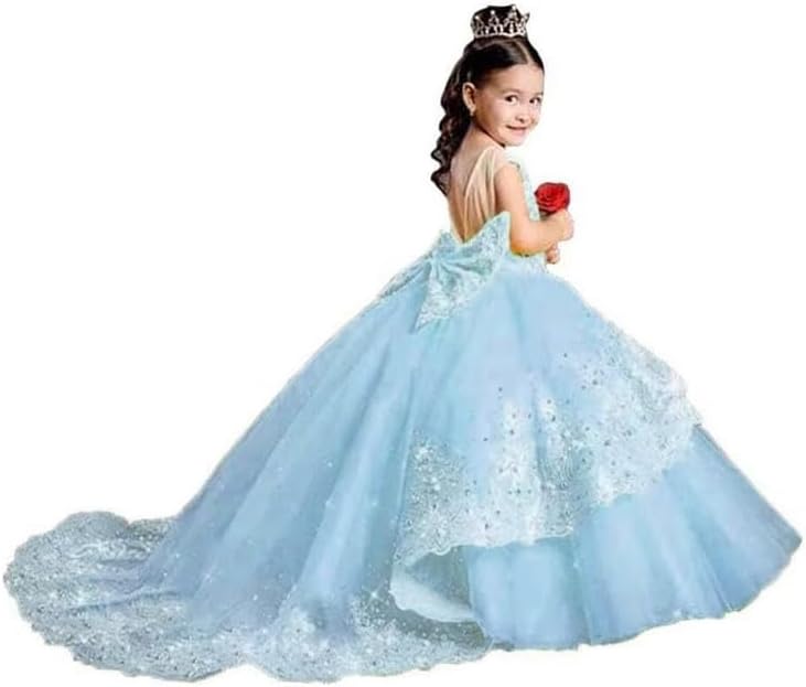 Flower Girl Dresses for Wedding Tulle Birthday Party Gown Toddlers Beaded Lace Princess Frock