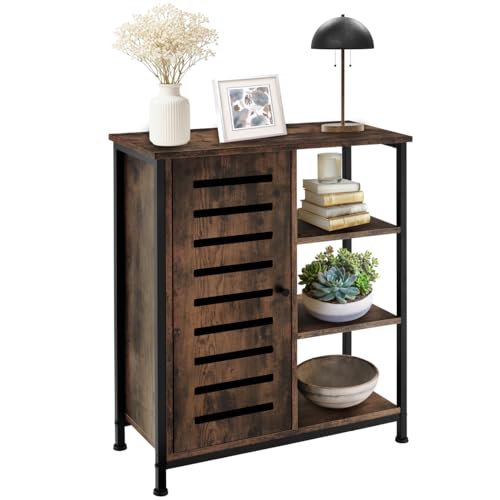 tectake® Aparador Estilo Industrial con Armario Dormitorio, Mueble Baño, Estanterias Almacenaje, Estanteria Baño - 71 x 32 x 82 cm Puerta a la Izquierda Madera Industrial Oscura, Rústica