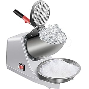 Electric Shaved Ice Machine 380W – 1500r/min Stainless Steel Three Blade Ice Crusher Snow Cone Machine Ice Shaver for Home and Commercial(Silver)
