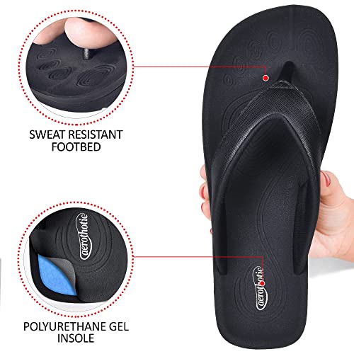 AEROTHOTIC Slip On Recovery Footwear Plantar Fasciitis Flip Flops for Women Yoga Mat Outdoor Walking Beach Ladies Arch Support Summer Thong Dressy Casual Sandals (Matt Black, Size 8) - Image 7