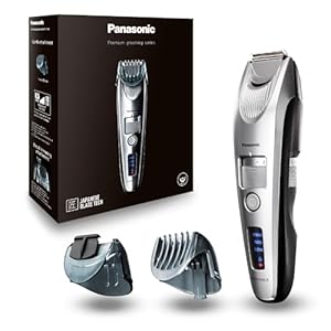 Panasonic ER-SB60-S803 Bartschneider für Männer, tragbare, wasserdichte Haarschneidemaschine, 20 Längen, 2 Aufsätze, Präzisions-Trimmer, kabelloser & kabelgebundener Betrieb, Ladestation, Silber