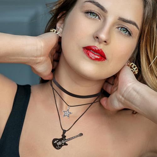 Multilayer Y2k Star Necklace Fairy Grunge Bracelets Set Handmade Fairycore Grunge Jewelry Gothic Swirl Star Necklace Punk Rock Roll Music Guitar Grunge Accessories for Women Men2
