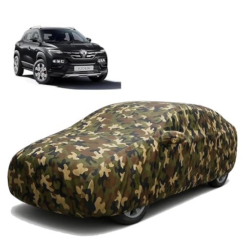 Image of Sulfar 100% Waterproof Car Body Cover Compatible with Mirror for Renault Kiger with Long Lasting Durable Material (Triple Stitched, Full Bottom Elastic, Camouflage Army)