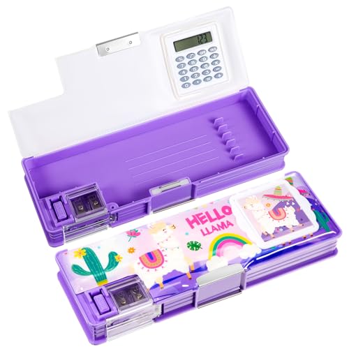 Henoyso Multifunctional Pencil Box for Girls Alpaca Pencil Case with Calculator and Sharpener Cool Cute Pencilcase School Supplies Essentials Christmas Birthday Gift Present for Kids Teens