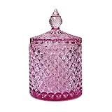 Sizikato Diamond Faceted Crystal Glass Candy Jar with Lid, Colorful Decorative Jar, Jewelry Box, Cot