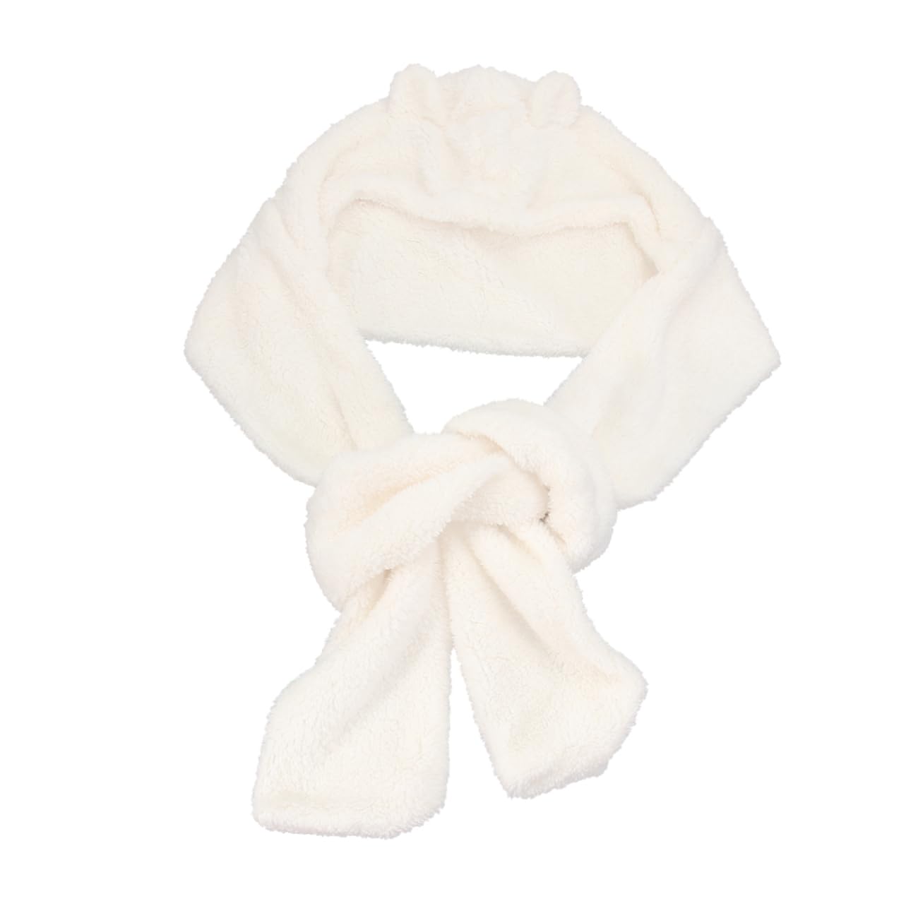 VANZACK Adorable Thickened Bear Ear Scarf for Plush Warm Hoodie Scarf for Christmas Year Protects Neck Ears from Cold Cozy Present for Family Friends White